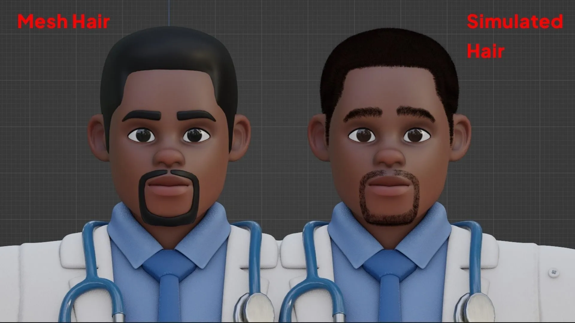 Cartoon Black Doctor Man with simulated hair
